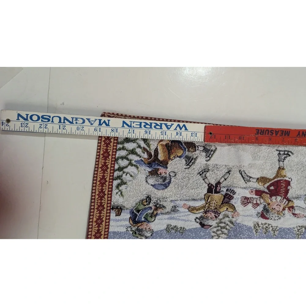 Set of 4 Vintage Winter Ice‎ Skating Woven Tapestry Placemats Red Blue Holiday